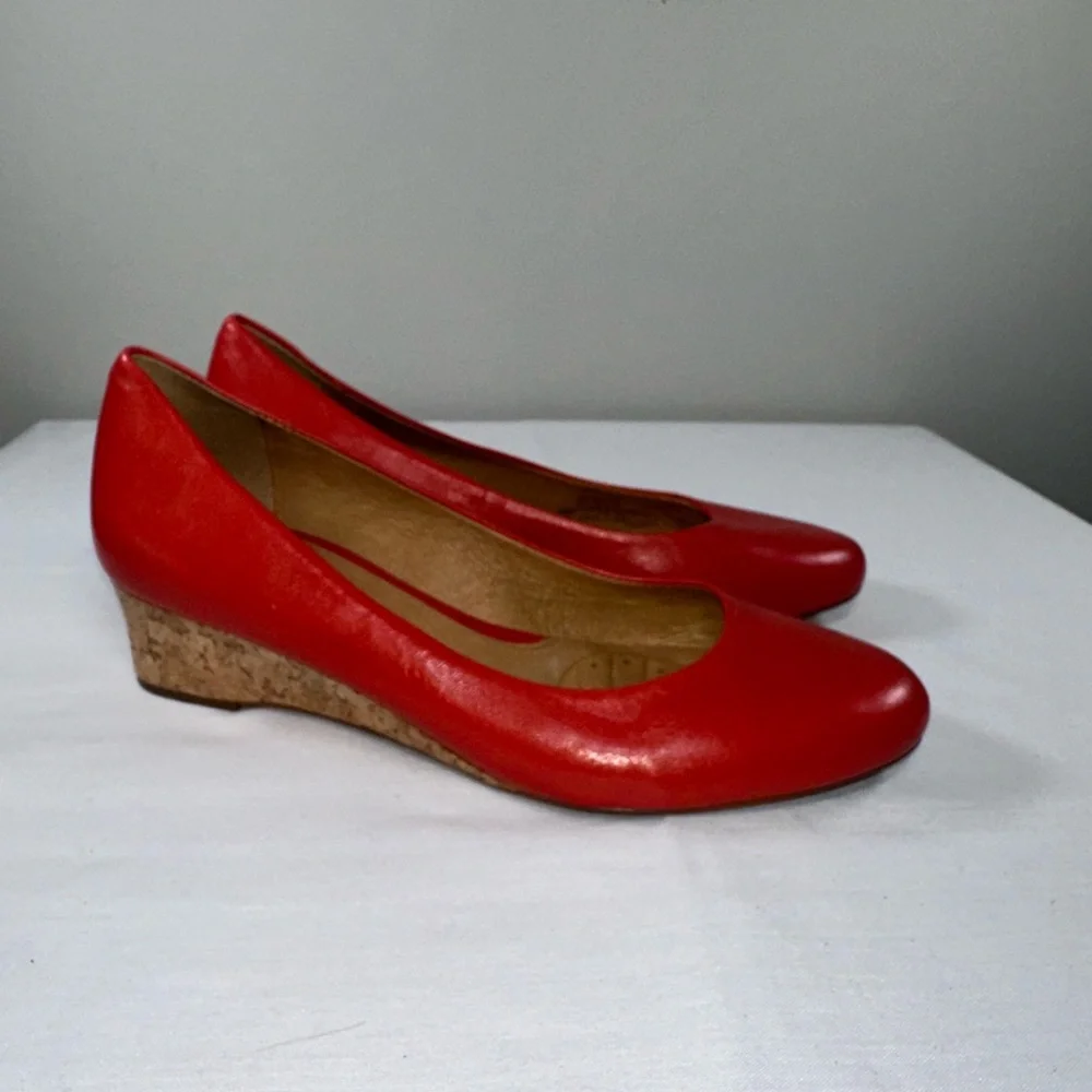 Nurture by Lamaze Deon Red Leather Cork Wedge Pump Office Comfort Women Size 7.5